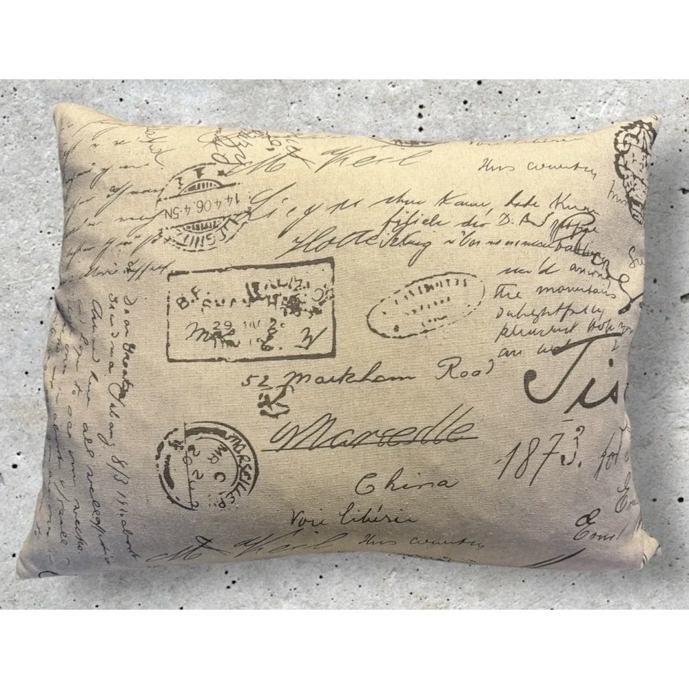 HiEnd Accents Fairfield Classic Throw Pillow 16x21 inch, Taupe Printed Script - Picture 1 of 5